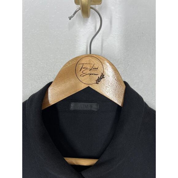 ATM Black Jersey Midi Shirt Dress Large L Button Front Pockets - Picture 3 of 6